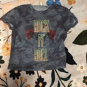 Rock N' Roll Graphic Tee - Gray mesh see through